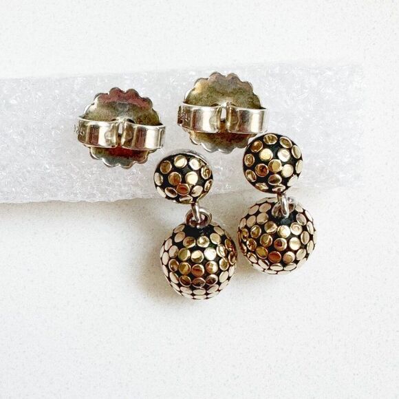 John Hardy Vintage 925 Silver 18K Yellow Gold Dot Oval Drop Pierced Earrings - Picture 2 of 7